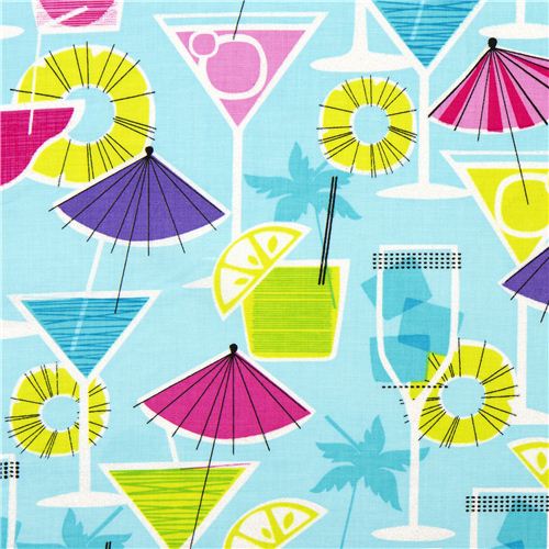 pale blue designer fabric with cocktail drink glitter 1