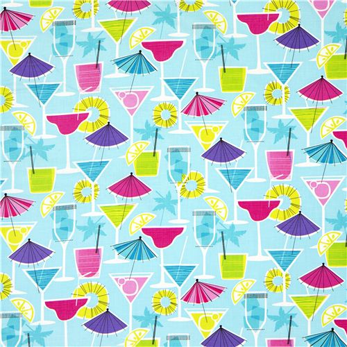 pale blue designer fabric with cocktail drink glitter 2
