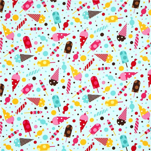 pale blue fabric ice cream cone & sweets Robert Kaufman 2