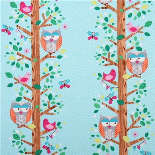 pale blue owl tree fabric Michael Miller from the USA 2