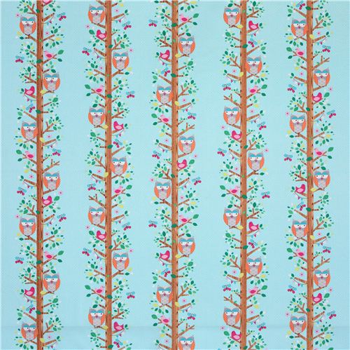 pale blue owl tree fabric Michael Miller from the USA 4