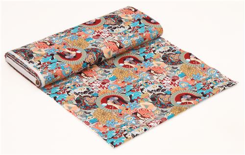pale green Japanese Anime Asia girls Geisha fabric Manga fabric 3
