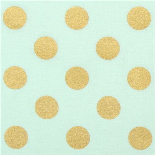 Remnant (27 x 112 cm) - pale green Michael Miller fabric Quarter Dot Pearlized with shiny gold dots