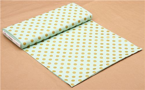 Remnant (27 x 112 cm) - pale green Michael Miller fabric Quarter Dot Pearlized with shiny gold dots 3