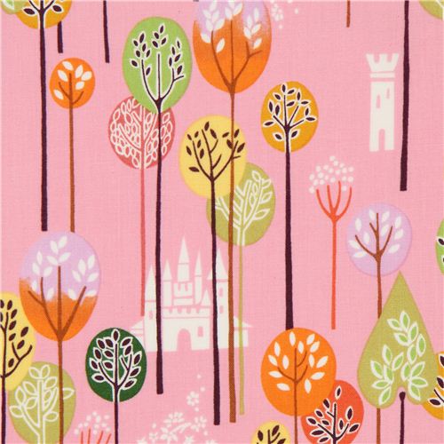 pale pink Alexander Henry fairy tale fabric castle forest 1