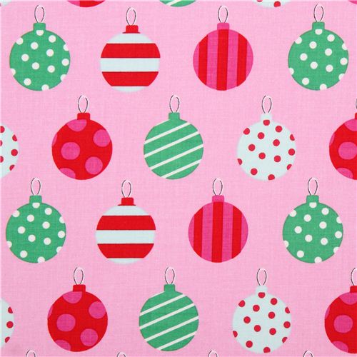 pale pink Christmas tree ball winter Christmas fabric Michael Miller ...