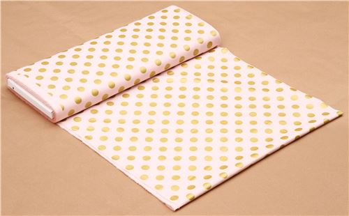 pale pink Michael Miller fabric Quarter Dot Pearlized with shiny gold dots 3