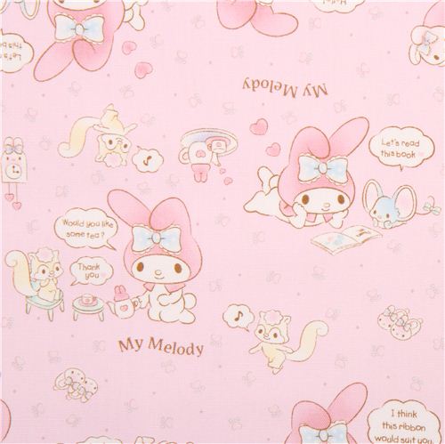 pale pink My Melody bunny tea plush toy Sanrio oxford fabric from Japan