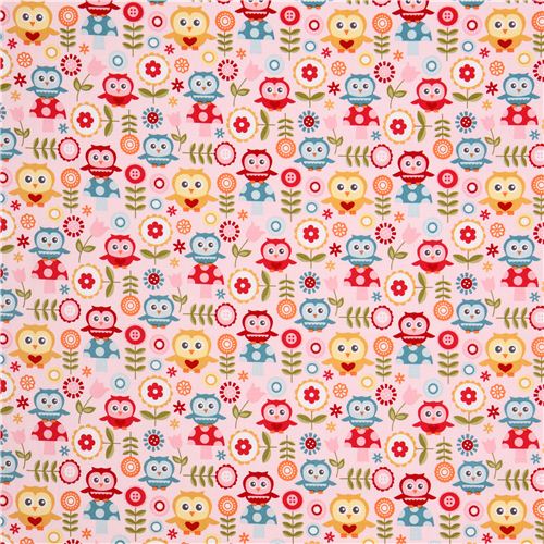 pale pink Riley Blake owl forest fabric Fine & Dandy Fabric by Riley ...