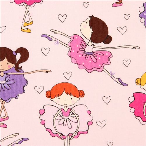 pale pink ballerina fabric with hearts Timeless Treasures 1