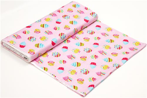 pale rosa designer fabric colourful Party cupcakes hearts 3