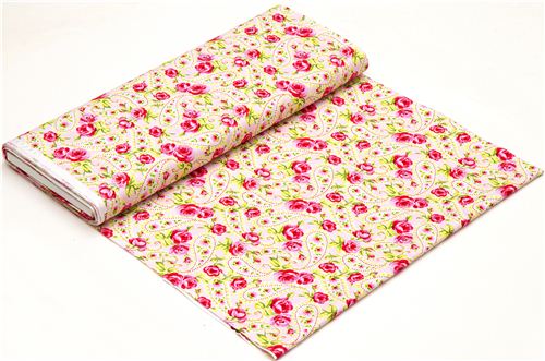 hellrosa Designer Stoff mit Rosen und Paisley aus den USA 3