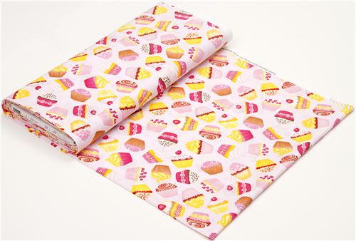 pale pink designer fabric with tossed cupcakes USA 3