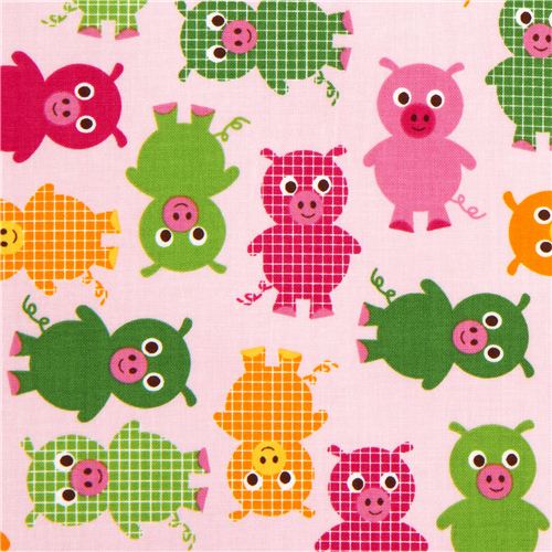 pale pink fabric with plaid piggies by Robert Kaufman 1