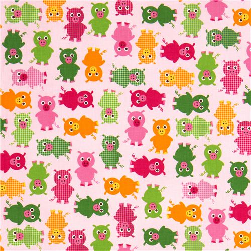 pale pink fabric with plaid piggies by Robert Kaufman 2