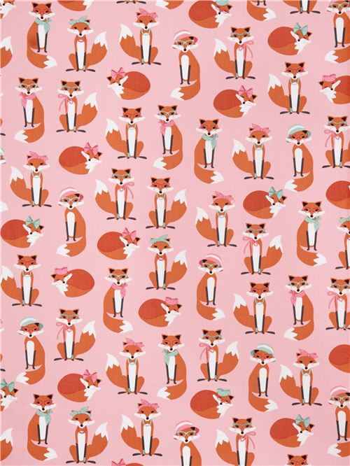 pale pink fox with glasses &  ribbon fabric Robert Kaufman 'Fabulous Foxes' 2