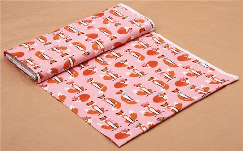 pale pink fox with glasses &  ribbon fabric Robert Kaufman 'Fabulous Foxes' 3