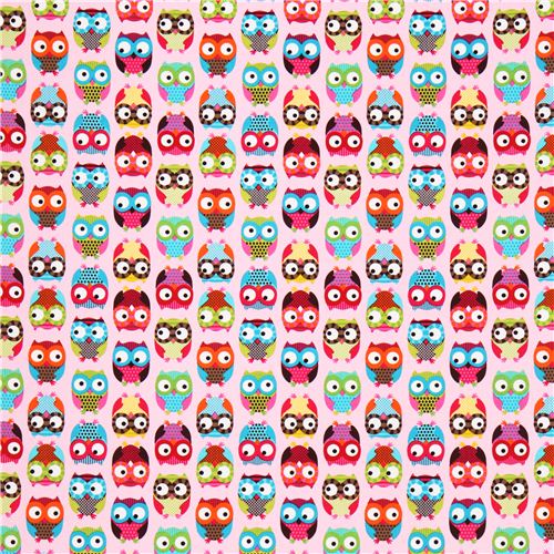 pale pink owl fabric Timeless Treasures colourful owls 3