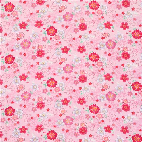 pale pink patterned Asia flower poplin fabric from Japan modeS4u
