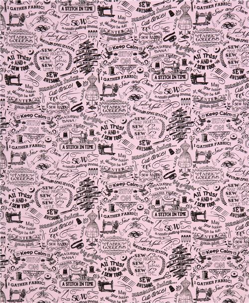 pale pink sewing accessories sewing words fabric by Timeless Treasures  3