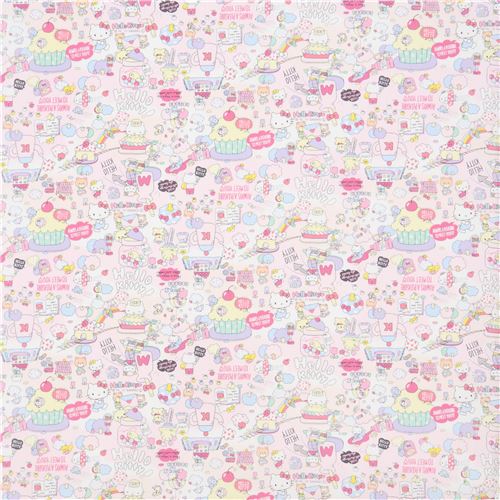 pale pink white Hello Kitty cupcake candy cloud laminate fabric Sanrio Japan 2