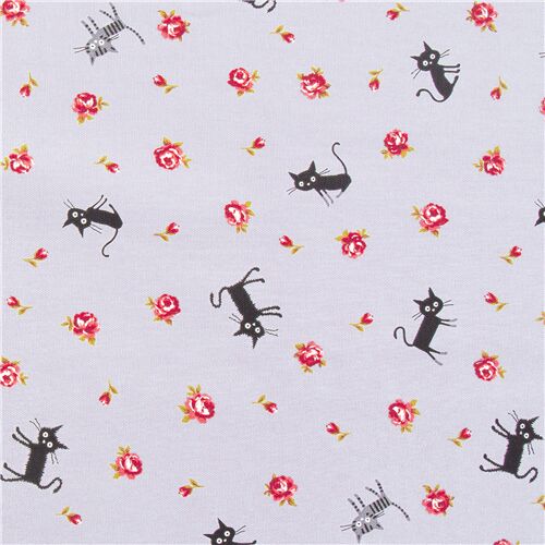 Tissu CocoLand violet ple avec des chats et des roses, import du Japon Tissu