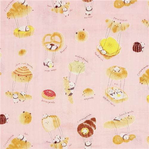 Fat Quarter (50 x 55 cm) - panda bakery double gauze fabric in pink with bread and pastries