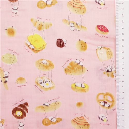 Fat Quarter (50 x 55 cm) - panda bakery double gauze fabric in pink with bread and pastries 2