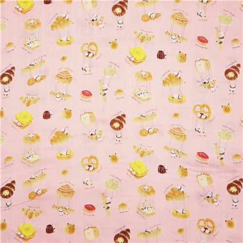 Fat Quarter (50 x 55 cm) - panda bakery double gauze fabric in pink with bread and pastries 3