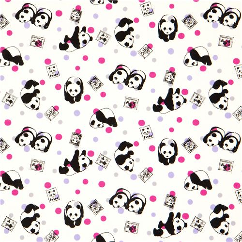 panda bear Kokka oxford fabric with stamps & dots 2