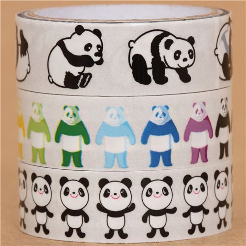 panda bear animal clear tape set 3 pcs from Japan - modeS4u