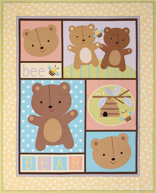 Cute baby teddy bear Baby Fabric Panel for Quilting