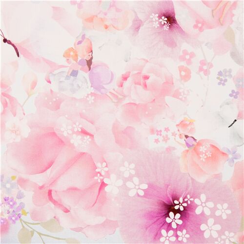 tessuto colori pastello Michael Miller cotone fiori grandi fate farfalle Tessuto