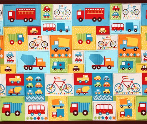 patchwork car vehicle Cheater fabric turquoise Robert Kaufman Ready Set ...