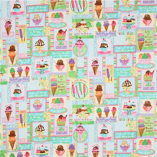 patchwork fabric with ice cream in pastel Timeless Treasures 2