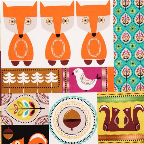 patchwork forest animal fabric Michael Miller fox squirrel 1