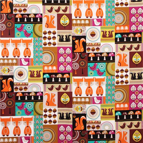 patchwork forest animal fabric Michael Miller fox squirrel 2