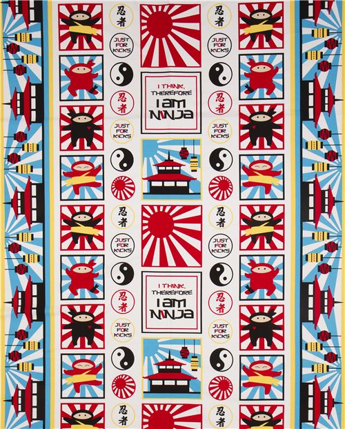 patchwork ninja fighter fabric par Robert Kaufman red-blue 2