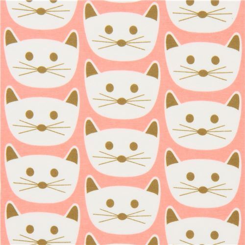 peach knit fabric with cat animal Fabric
