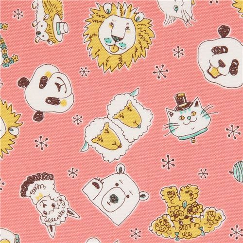 Tissu Oxford Kokka rose-pche avec des animaux Tissu