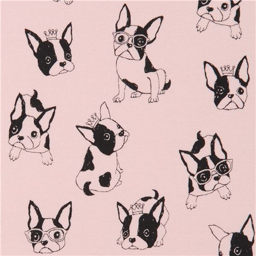 peach-pink knit fabric dog pug animal Kokka Japan - modeS4u