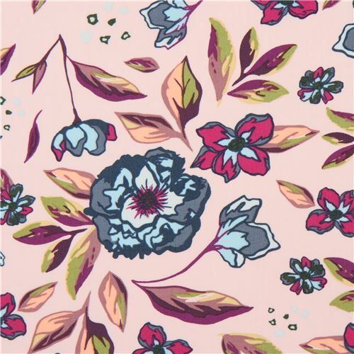 Pfirsichfarbener Stoff mit Retroblumenmuster - Reststück (109cm x 44cm)