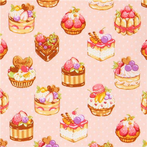 peach with cake dessert sweet treat laminate fabric from Japan Fabric