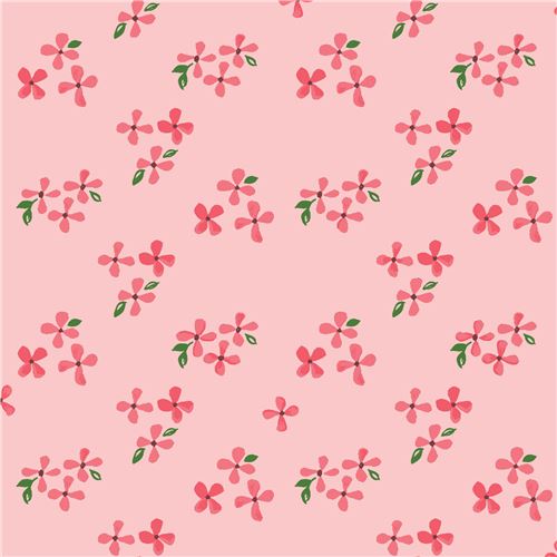 peach with dark pink flower poplin organic fabric monaluna USA Fabric ...