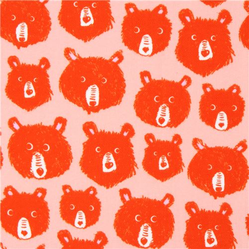 Remnant (29 x 112 cm) - peach with orange bear Brushed Twill fabric by Cotton and Steel
