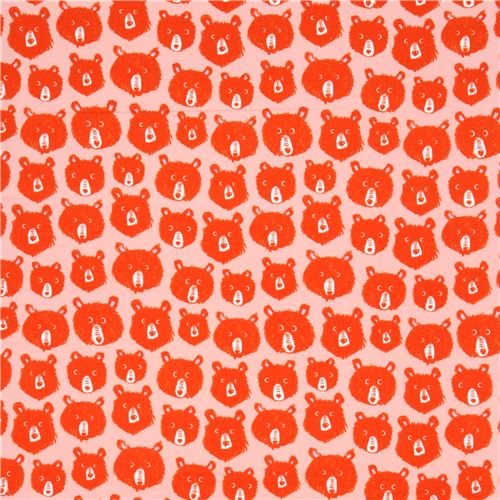 Remnant (29 x 112 cm) - peach with orange bear Brushed Twill fabric by Cotton and Steel 2