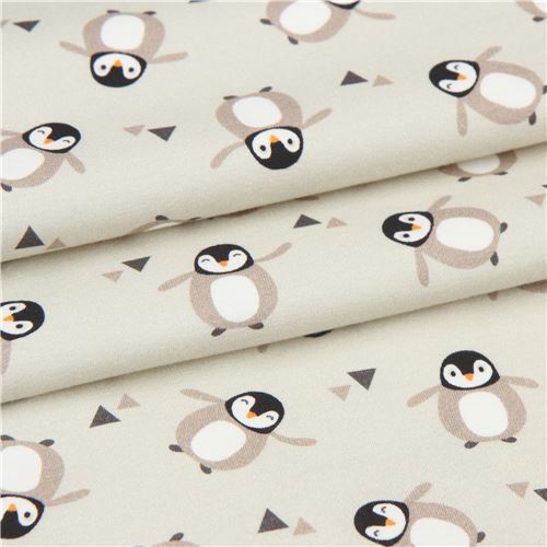 penguin knit fabric in light taupe Fabric by Japanese Indie modes4u