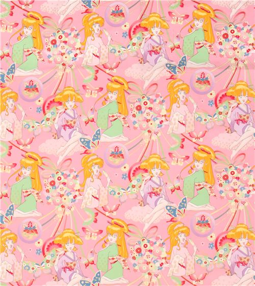 pink Alexander Henry fabric Asia woman butterfly gold metallic embellishment 4