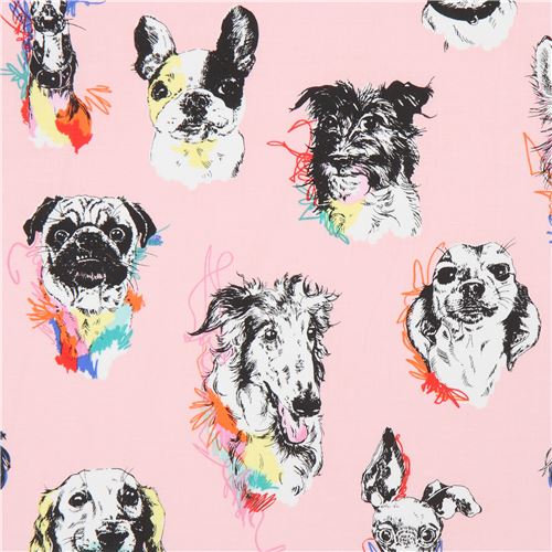 pink Alexander Henry fabric cute funny dog Bow Wow Wow - modeS4u