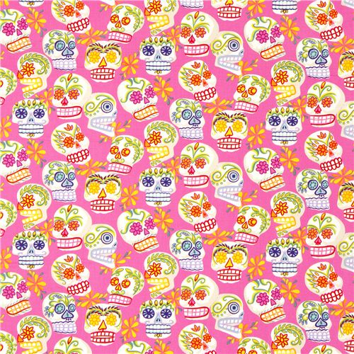 pink Alexander Henry fabric decorated skulls 2